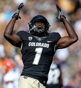 Defensive back Afolabi Laguda #1 of the Colorado Buffaloes throw his hands in the air in frustration after nearly interception a pass against the Idaho State Bengals in the first half of a game at Folsom Field on September 10, 2016 in Boulder, Colorado. (Photo by Dustin Bradford/Getty Images)