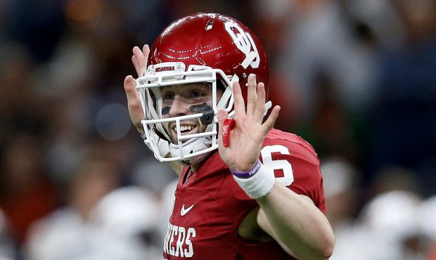 NEW ORLEANS, LA - JANUARY 02:  Baker Mayfield #6 of the Oklahoma Sooners reacts after a touchdown a...