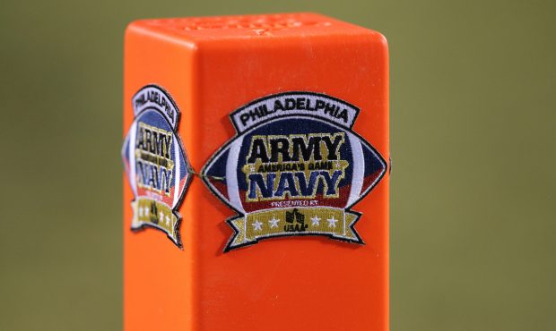 A view of the Army-Navy game logo on a pylon during a game between the Navy Midshipmen and the Army...