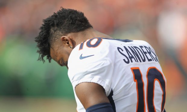 CINCINNATI, OH - DECEMBER 02:  Emmanuel Sanders #10 of the Denver Broncos waits on the sidelines be...