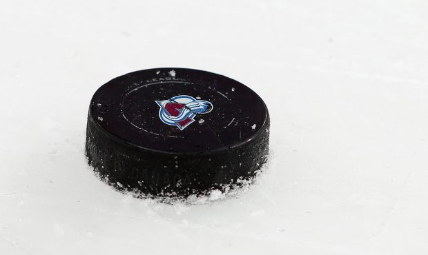 DENVER, CO - MARCH 03: A detail photo of the puck on the ice as the Pittsburgh Penguins face the Co...