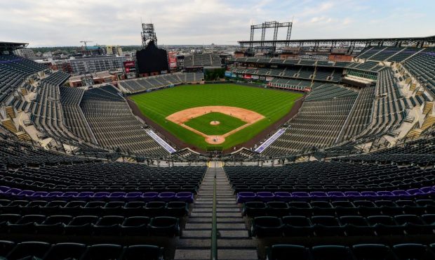DENVER, CO - JULY 11: An overhead general view of Coors Field as the Rockies play an intra-squad ga...