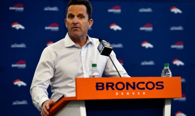 ENGLEWOOD, CO - MARCH 18: General Manager of the Denver Broncos George Paton answers media question...