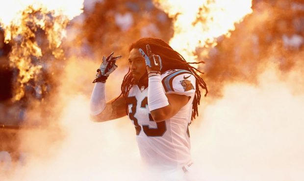 CHARLOTTE, NC - AUGUST 26: Tre Boston #33 of the Carolina Panthers takes the field prior to their g...