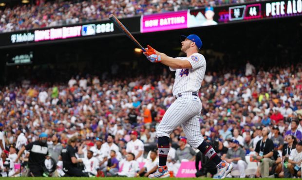 DENVER, CO - JULY 12: Pete Alonso #20 of the New York Mets bats during the 2021 T-Mobile Home Run D...