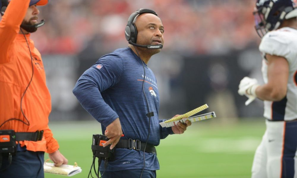 HOUSTON, TX - DECEMBER 08: Denver Broncos assistant coach Curtis Modkins watches action during game against the Houston Texans on December 8, 2019 at NRG Stadium in Houston, TX. (Photo by John Rivera/Icon Sportswire via Getty Images)