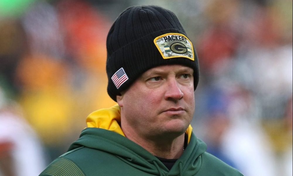 GREEN BAY, WI - DECEMBER 25: Green Bay Packers Offensive Coordinator Nathaniel Hackett looks on dur...