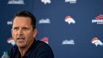 ENGLEWOOD , CO - JULY 27: Denver Broncos general manager George Paton speaks during a media luncheo...