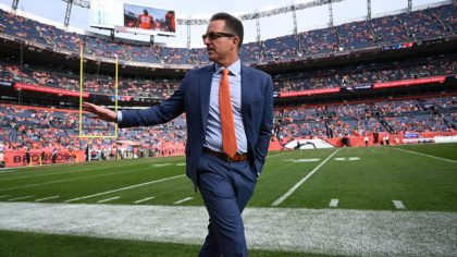 DENVER, COLORADO - NOVEMBER 28: Denver Broncos general manager George Paton walks out on the field ...